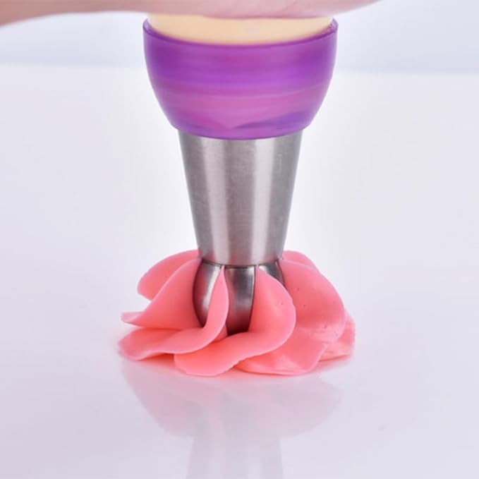 27 Pcs Extra Large Stainless Steel Seamless Russian Flower Ball Piping Tips Set with 1 Cleaning Brush,1 Reusable Pastry Bag,2 Flower Nails,2 Small Leaf Tips,1 Plastic Coupler for Cake Decorations