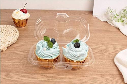 Leoyoubei Double Cupcake Container,2 Compartment Cupcake Container - Deep Cupcake Carrier Holder Box - Clear - Stackable - Clamshell Cupcake Container Ideal to Carry Cupcakes or Birthday Party (20)