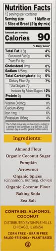 Simple Mills Almond Flour Baking Mix, Pumpkin Muffin & Bread Mix - Gluten Free, Plant Based, Paleo Friendly, 9 Ounce (Pack of 2)