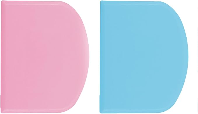 2 Pcs Dough Scraper Set, Flexible Plastic Bowl Scrapers, 4.6x3.65 Inch Sharp Edge Bench Scraper for Baking, Cake Decorating Tools (2, Blue and Pink)