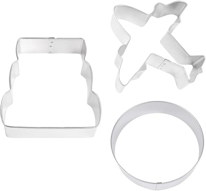 R&M Honeymoon, Adventure, Travel Cookie Cutter 3 Piece Set. Includes Suitcases, Airplane, Globe Cookie Cutter.