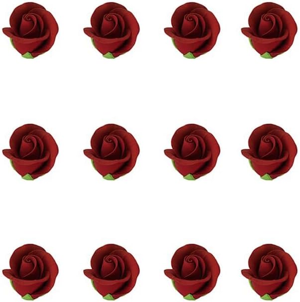 O'Creme Garden Roses Gumpaste Flower Set - Edible Flowers for Cake Decorating - Sugar Paste Decorations for Cakes, Candy, Cupcake Toppers - Birthday, Wedding, Valentine's Day - 1-1/4" Red, Set of 12