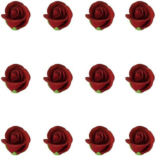 O'Creme Garden Roses Gumpaste Flower Set - Edible Flowers for Cake Decorating - Sugar Paste Decorations for Cakes, Candy, Cupcake Toppers - Birthday, Wedding, Valentine's Day - 1-1/4" Red, Set of 12