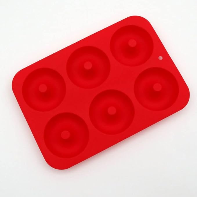 DIY 6-Cavity Cake Donut Mold Non-Stick Baking Molds Cake Pan Silicone Tray for Doughnut Cake Bread Pudding Chocolate Muffin Soap (Red)