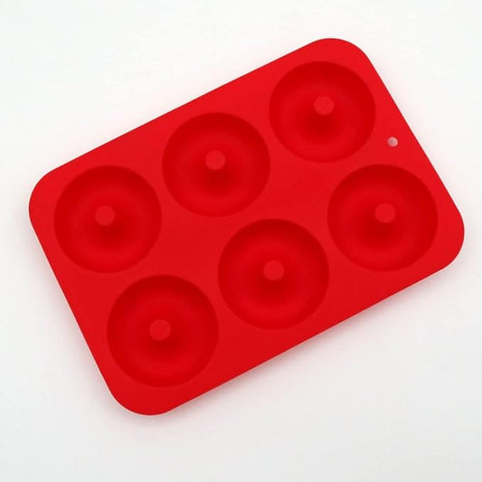 DIY 6-Cavity Cake Donut Mold Non-Stick Baking Molds Cake Pan Silicone Tray for Doughnut Cake Bread Pudding Chocolate Muffin Soap (Red)