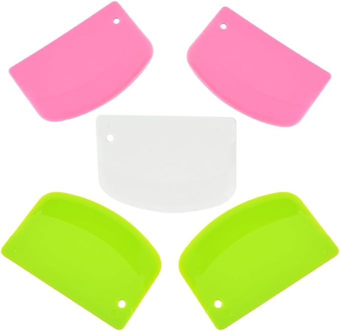 5 Pack Dough Scraper, 5.3 x 3.6 Inch Plastic Bench Scraper, Bowl Spatula, Kitchen Pastry Cutter Tool for Bread Dough, Pastry, Pizza, Baking Cake (Green,Pink,White)