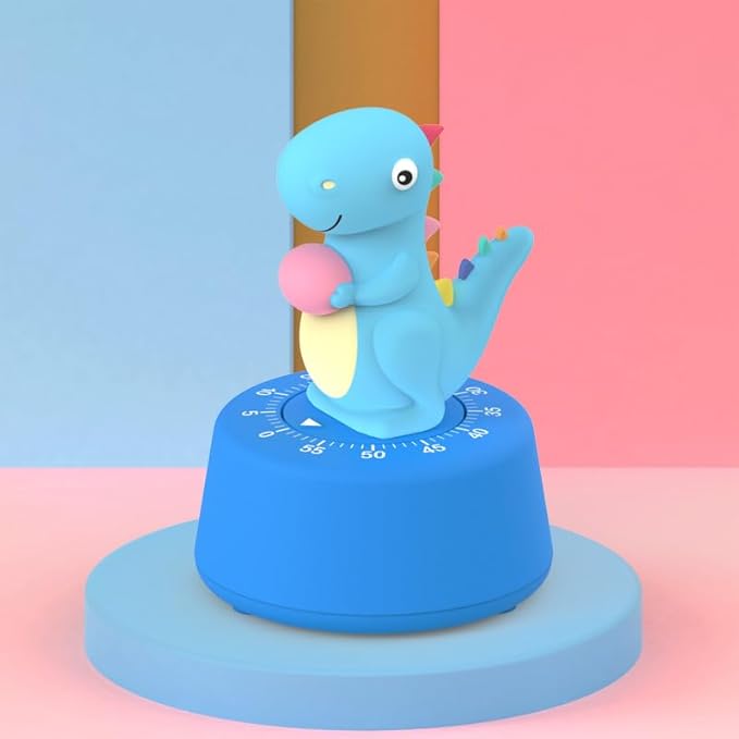 ELE DEPI 60 Minutes Mechanical Kitchen Timer,Cute Dinosaur Timer for Kids,Wind Up Egg Timer for Cooking,Reading,Classroom and Do Sports. (Sky Blue)