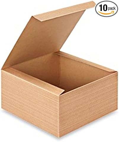 A1 Bakery Supplies Kraft Pinstripe Brown Treat Gift Boxes (8 In X 8 In X 4 In 10 pk)
