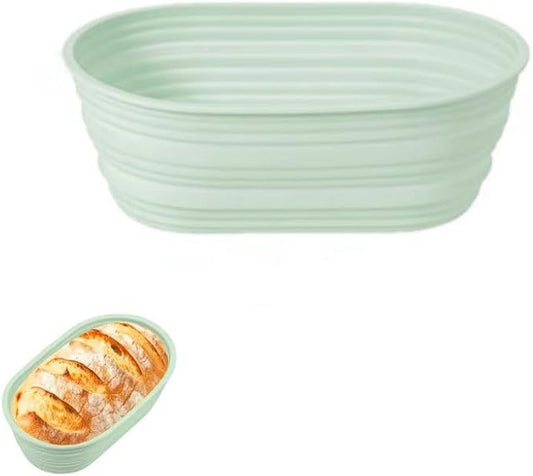 Banneton Bread Proofing Baskets,Silicone Sourdough Bread Baking Supplies, Bread Proofing Baskets for Sourdough, 10.2" Oval Collapsible Sourdough Baking Basket Green