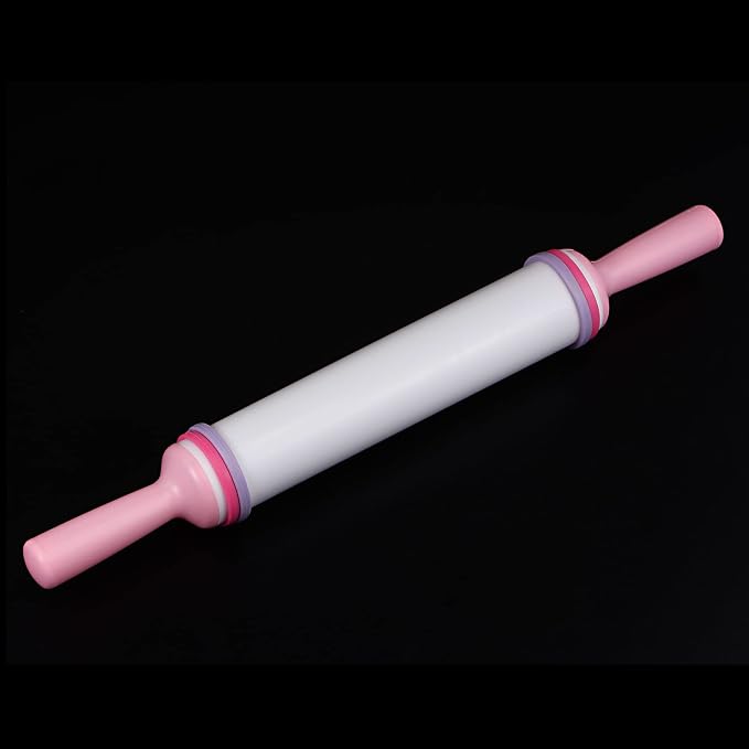 HARFINGTON Fondant Rolling Pin 14.57" x 1.57" Adjustable Guide Non-Stick Flat Pattern with Handle PP Plastic Fondant Roller Dough Roller Rolling Pins for Baking Cookie Pastry Clay
