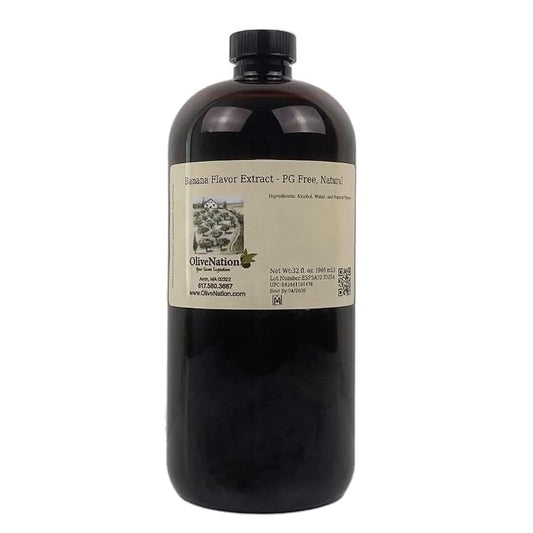 OliveNation Banana Flavor Extract PG Free, Natural - 32 fl oz | All Natural Sugar Free Liquid Adds Sweet Tropical Taste/Aroma in Baked Goods, Sauce, Frosting/Fillings, Frozen Treats, Creams
