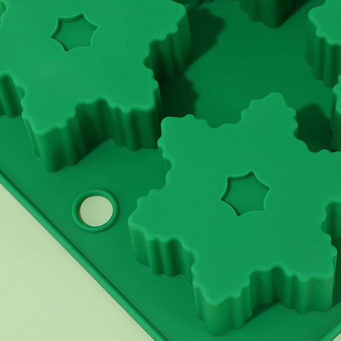 6 Cavities Silicone Cookies Biscuit Mold, 6-hole Christmas Halloween Candy Mold, Reusable DIY Baking Mold Jelly Chocolate Mold, Ice Cube Tray Wax Melt Molds(Set of 2 Green Snows)
