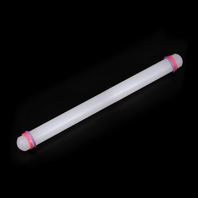 HARFINGTON Fondant Rolling Pin 20 Inch x 0.98 Inch Adjustable Guide Rings Non-Stick PP Plastic Fondant Roller Dough Roller Kitchen Decorating Tools for Cookie Pastry Pizza Clay
