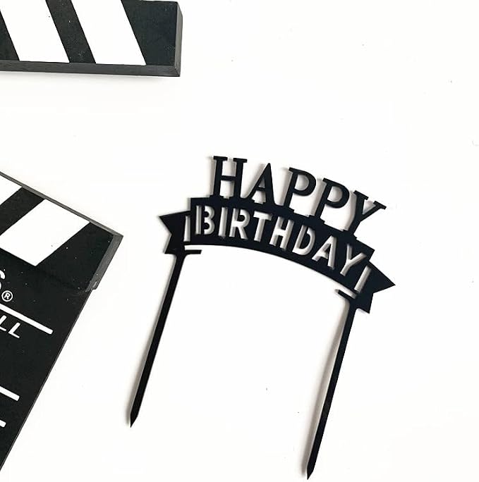 Black Birthday Cake Topper, 6pcs Acrylic Birthday Cake Toppers Happy Birth Cake Toppers for Party Decorations