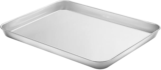 Yododo Baking Sheets Set of 4, Stainless Steel Cookie Pan Tray For Oven, Size 12.25 x 9.65 x 1 inch, Heavy Duty, Deep Edge, Superior Mirror Finish, Dishwasher Safe