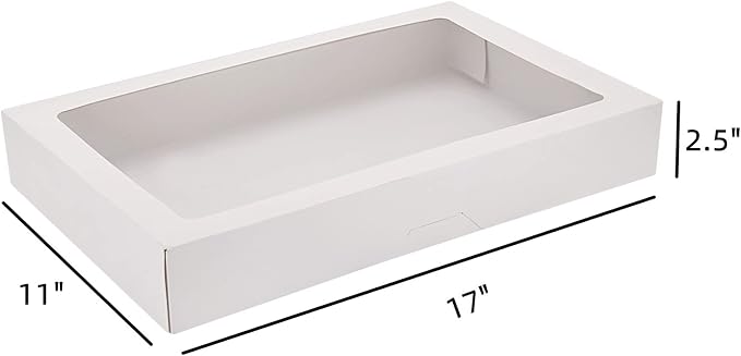 RIFMEAE 30-Pack 17" x 11" x 2.5" Cookie Boxes with Window, Large Bakery Boxes, Auto-Popup Treat Boxes for Cookies, Donuts [ White ]