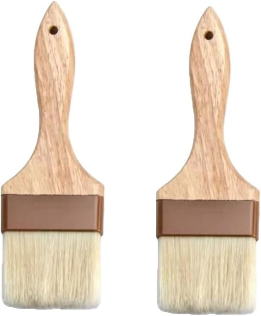 2 Pieces Pastry Brushes Basting Oil Brushes with Boar Bristles, Beech Hardwood Handles Barbecue Grill BBQ Brush for Spreading Butter, 3 Inch Width Kitchen Cooking Baking Brush