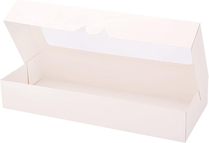 RIFMEAE 24-Pack 14" x 6" x 2.5" Cookie Boxes, Bakery Boxes with Window, Strawberry Boxes, Auto-Popup Treat Boxes for Strawberries, Cookies
