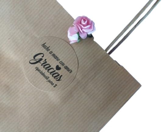 50 Handmade with Love Kraft Stickers, Gracias Stickers, Spanish Labels