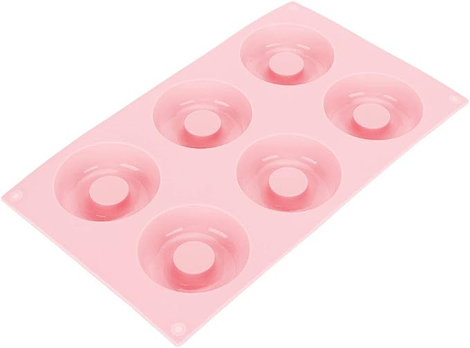 aqxreight 6 Cavity Silicone Donut Baking Pan Tray with Easy Release Reusable Biscuit Kitchen Tool for Cakes Donuts Candies Pink Blue Dessert Maker (Pink)