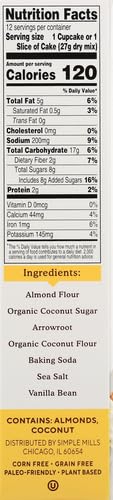 Simple Mills Almond Flour Baking Mix, Vanilla Cupcake & Cake Mix - Gluten Free, Plant Based, Paleo Friendly, 11.5 Ounce (Pack of 2)