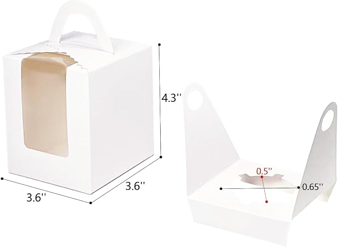 Bakepacker Individual Cupcake Boxes with Window 60 Count White Single Cupcakes Box 3.6 X 3.6 X 4.3inch Cupcake Carrier