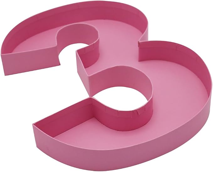 12 inch Paper Mache Number fillable Cardboard Sweet Charcuteire Birthday Treat Serving Tray (Pink, Number 3)