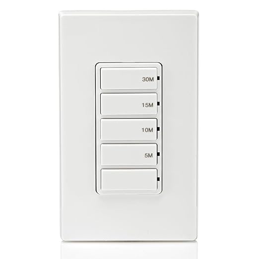 Leviton Countdown Timer Switch for Bathroom Fan and Household Lights,5-10-15-30 min,No Neutral Required,Single Pole,15A,1/2 HP/9.8A Fan/Motor,DT130-1LW,White,(Pack of 10)