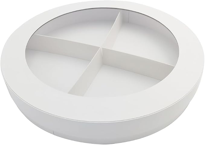 WENPACK 12.5" Cardboard Round Shaped Charcuterie Mache Flowers Packaging Strawberries Sweets Gift Box with Clear Lid (White, Round)