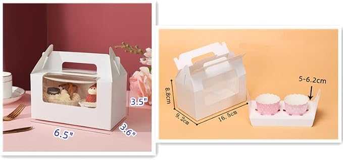 25Pcs Cupcake Containers -2 Holders Individual Cupcake Boxes with Clear Window Inserts and Handle Cupcake Muffins Cupcake Carriers for Birthday Party Wedding Cookies Pastries (Blue)