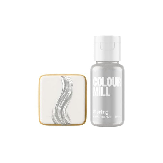 Colour Mill Edible Food Paint – Vibrant Cake & Fondant Decorating Colors for Cookies, Chocolate, Royal Icing & Desserts 20 Milliliters - Metallic Sterling