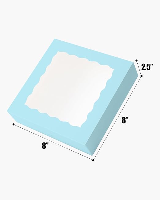 qiqee Auto-pop Up Light Blue Pastry Box With Window 8x8x2.5 Inch Donut Pie Boxes 30pcs Bakery Box