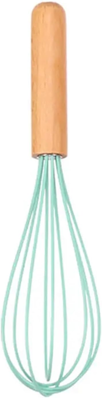 Silicone Egg Beater Manual Coil Whisk with Wooden Handle Cream Mixer Kitchen Baking Tool(Green)