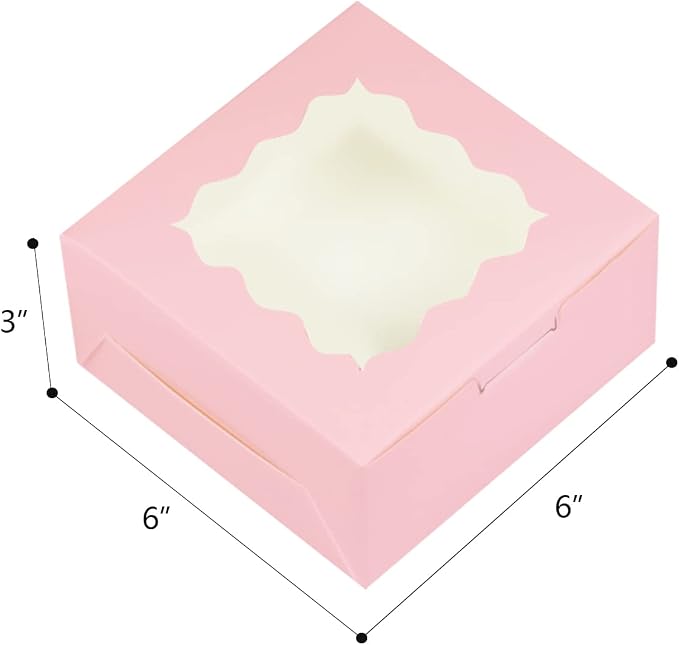 Bakepacker 60pcs Pink Cookie Boxes 6x6x3 inches Easy Assemble Macaroon Pastry Boxes Bakery Boxes with Window for Bakery