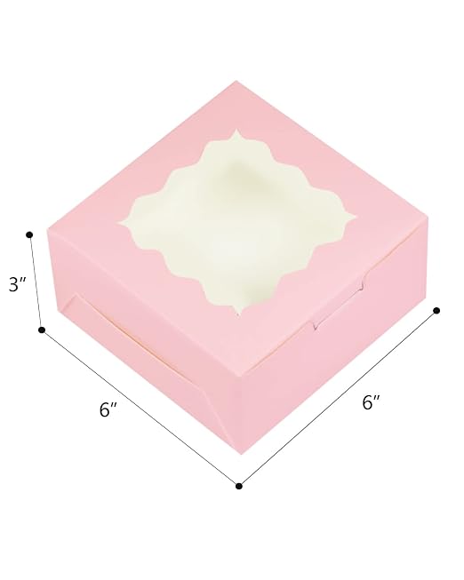Bakepacker 240pcs Pink Cookie Boxes 6x6x3 inches Easy Assemble Macaroon Pastry Boxes Bakery Boxes with Window for Bakery