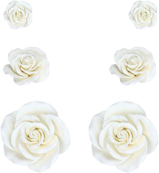 O'Creme Garden Roses Gumpaste Flower Set - White Edible Flowers for Cake Decorating - for Cakes, Candy, Cupcake Toppers - Birthday, Wedding, Valentines, Baby Shower - 2 of 3 Sizes, Total 6