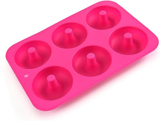 DIY 6-Cavity Cake Donut Mold Non-Stick Baking Molds Cake Pan Silicone Tray for Doughnut Cake Bread Pudding Chocolate Muffin Soap (Rose)