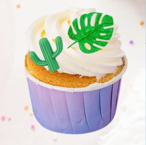 Tropical Flower Leaf Silicone Mold, 4 Pcs Hibiscus Plumeria Flower Cactus Fondant Molds Tropical Palm Leaves Chocolate Molds for Candy Cake Decoration Cupcake Topper Gum Paste Polymer Clay
