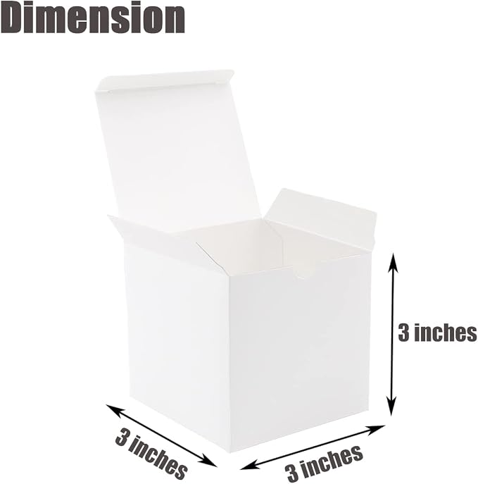Frantis 24 Pack 3x3x3 Inch White Gift Boxes with Lids, Small Favor Boxes for Party Favors, Candies, Cookies, Christmas, Weddings & Valentine’s Day, Easy to Assemble with Thank You Stickers