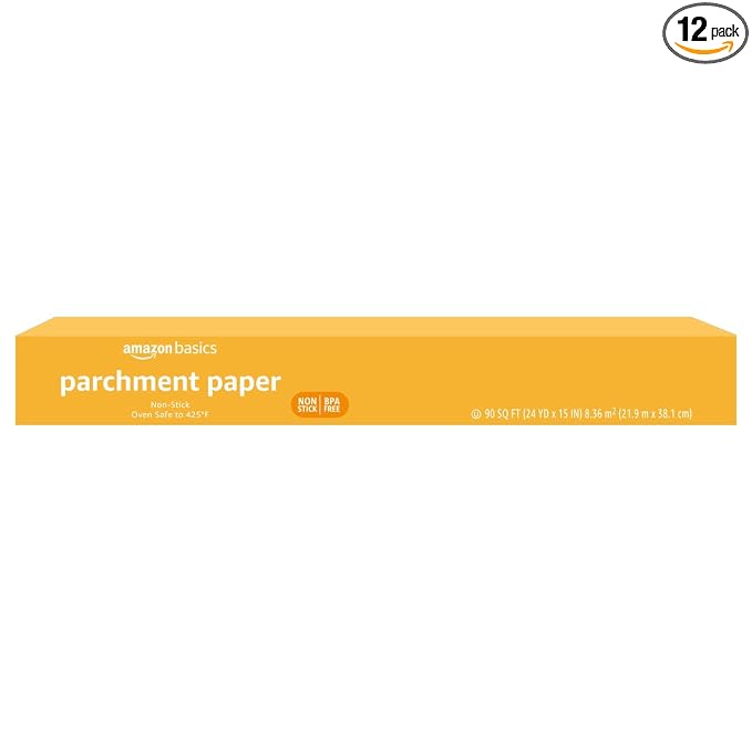 Amazon Basics Non-Stick Parchment Paper for Baking,Cooking,Oven Safe,15 inches,90 Sq Ft Roll,(Pack of 12)