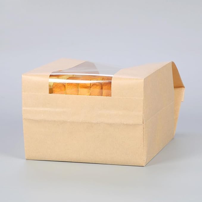 GRANDAN 100 Packs Large Paper Bread Bags for Homemade Bread, Kraft Paper Bakery Bags with Window for Sourdough Toast Packing Storage, Baked Loaf Gifting Bag Bonus Label Seal Stickers 12.6x8.3x4.0 inch