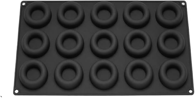 15 Cavity Mini Donut Ring Silicone Mousse Cake Mold, Round Hollow Circle Baking Mold, Non-Stick Food Grade Silicone Tray for Chocolate, Mousse, Ice Cream, Pudding, Dessert Pastry(Black)
