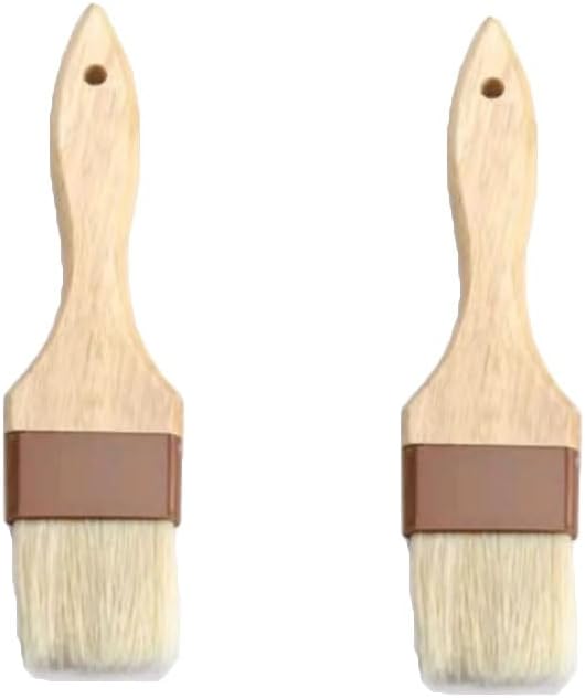 Set of 2 Boar Bristle Pastry Brushes, 2 Inch Width, Beech Wooden Handle, Brown, Kitchen Brush for Grill BBQ Baking Cooking, Sauce Marinade Basting