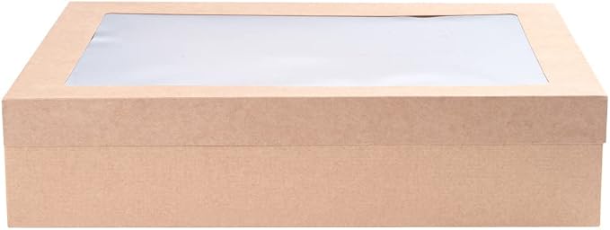 Restaurantware Cater Tek 14.3 x 10 x 3.2 Inch Catering Boxes 10 Insert Tab Lock Baked Goods Boxes - Window Lids Easy Assembly Kraft Paper Window Pastry Boxes For Charcuterie Or Cupcakes