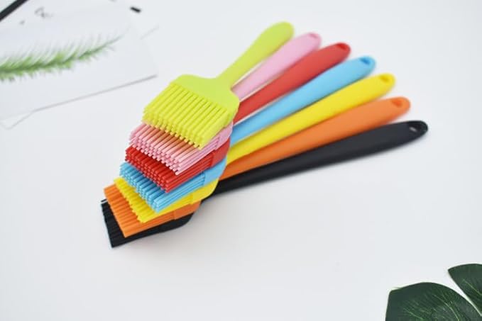 Silicone Basting Brush, Heat Resistant Oil Pastry Brush for Cooking Baking Grilling BBQ, 8 Colors ，Green, Orange, Blue, Pink, Red, Purple, Black, Yellow (Orange)