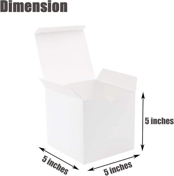 5x5x5 White Gift Boxes 20 Pack, Small Square Foldable Present Boxes with Lids for Birthday, Wedding, Christmas, Mug, Bridesmaid Gifts, Easy to Assemble, Includes 24 Thank You Stickers