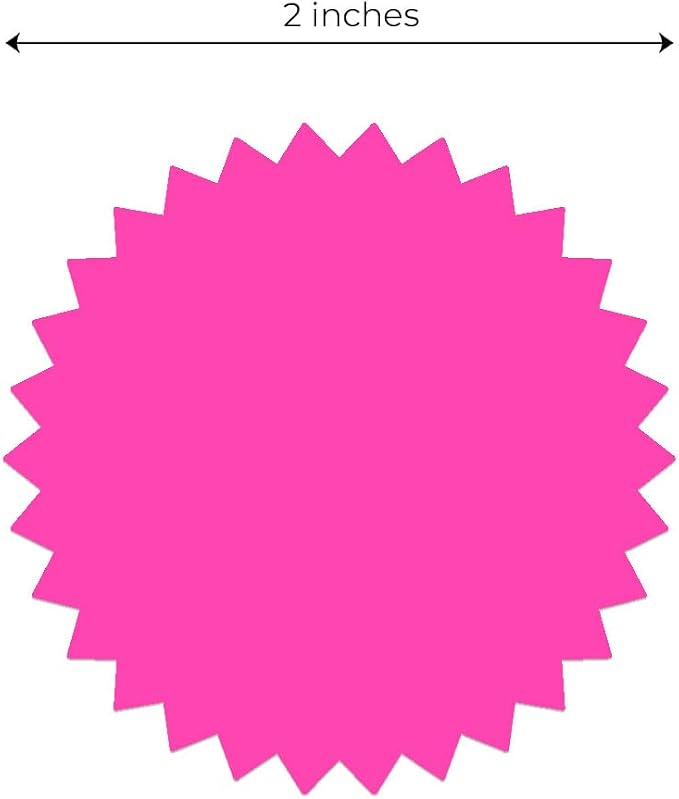 Fluorescent Pink Starburst Stickers / 2" Embosser Labels / 500 Bright Neon Envelope Seals Per Roll/Bold Sunburst Shape Color Coding Labels/Made in The USA