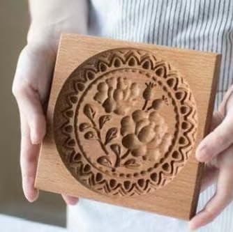 Carved Wooden Gingerbread Cookie Mold,3D Wooden Baking Mold Cookie Biscuit Press Stamp Molds,Cookie Cutter,Cookie Stamp,DIY Biscuit Stamp Mould for Halloween Thanksgiving Christmas(Rose hips-Large)