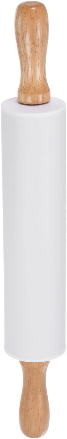 HARFINGTON Silicone Rolling Pins for Baking 12.2 Inch Non-Stick Silicone Surface Wooden Handle Rolling Pin Small Roller Playdough Rolling Pins for Fondant Kitchen Dough Pizza, White