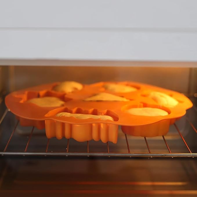 6 Cavities Silicone Cookies Biscuit Mold, Christmas Halloween Candy Mold, Reusable DIY Baking Mold Jelly Chocolate Mold, Ice Cube Tray Wax Melt Molds(Set of 2 Orange Ghost)
